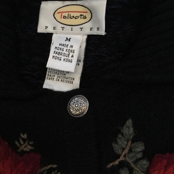 𝅺Talbots Holiday Lambswool Blend Holiday Cardigan Sweater Navy. Sz. MP - Picture 5 of 7